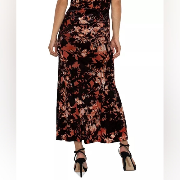 LIVERPOOL Floral Printed Velvet Maxi Skirt Orange Brown Size 12/31 $109 MSRP - Picture 13 of 13